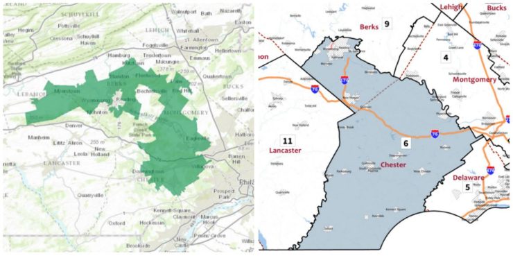 The event will be held in Pennsylvania's sixth congressional district, seen here on the 2011 (left) and 2018 maps. 