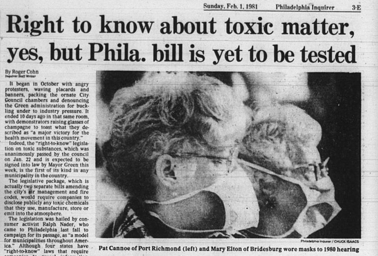A newspaper image of coverage of the right to know ordinance in Philadelphia