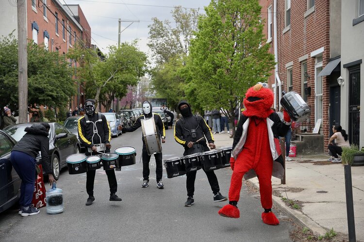 PME drumline performing in a Philadelphia street