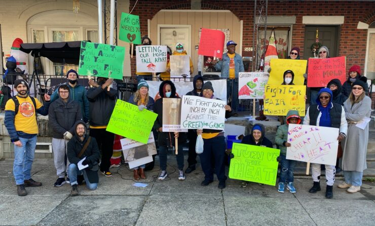 Renters United Philadelphia members and supporters at a protest for quality housing in Dec. 2022